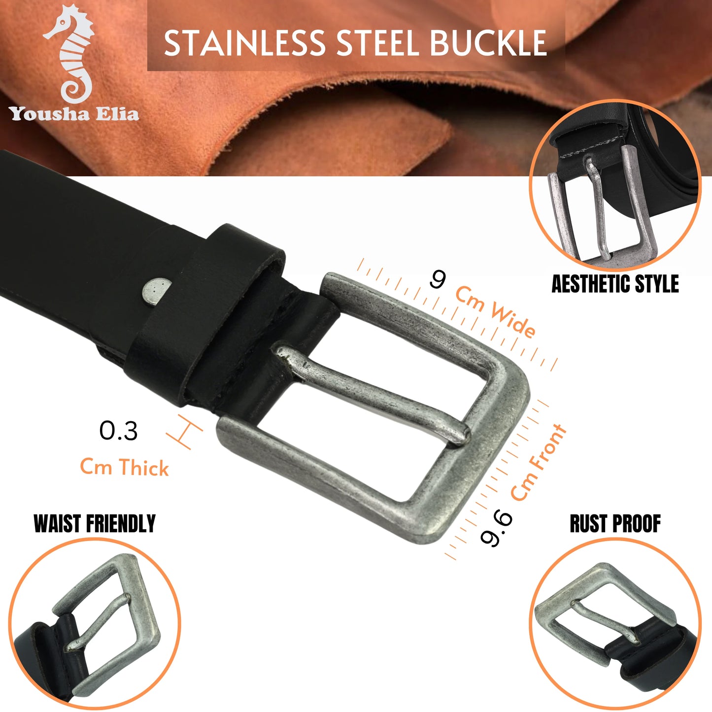 Black Full Grain Leather Belt for Men By Yousha Elia