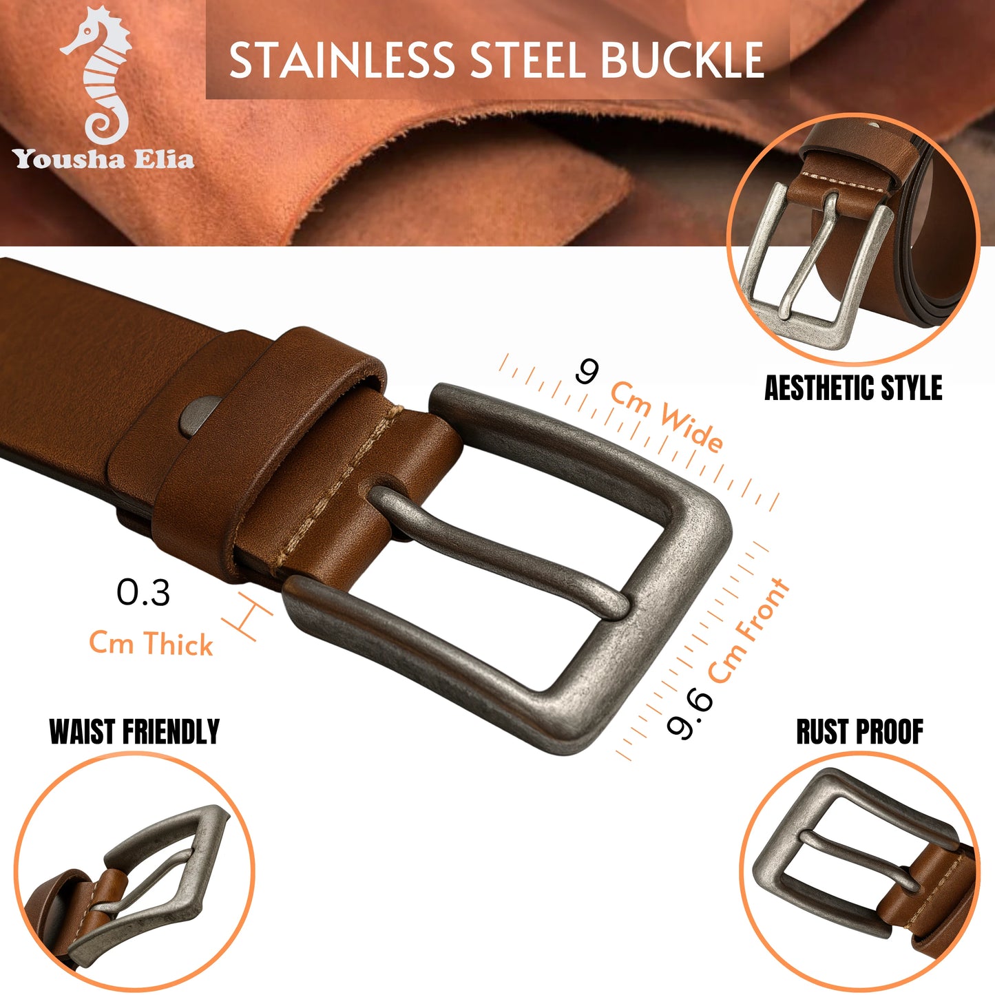Black Full Grain Leather Belt for Men By Yousha Elia