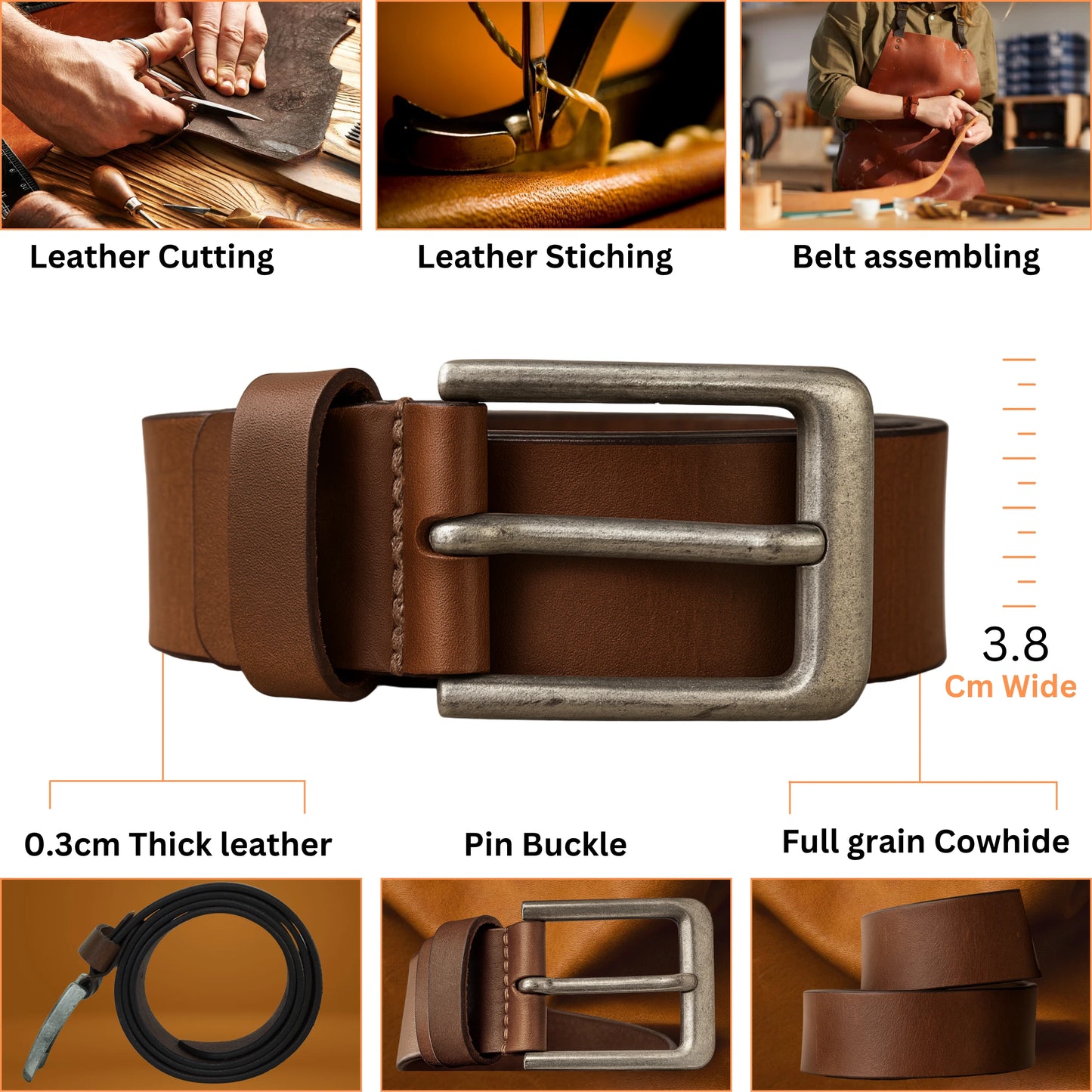 Black Full Grain Leather Belt for Men By Yousha Elia