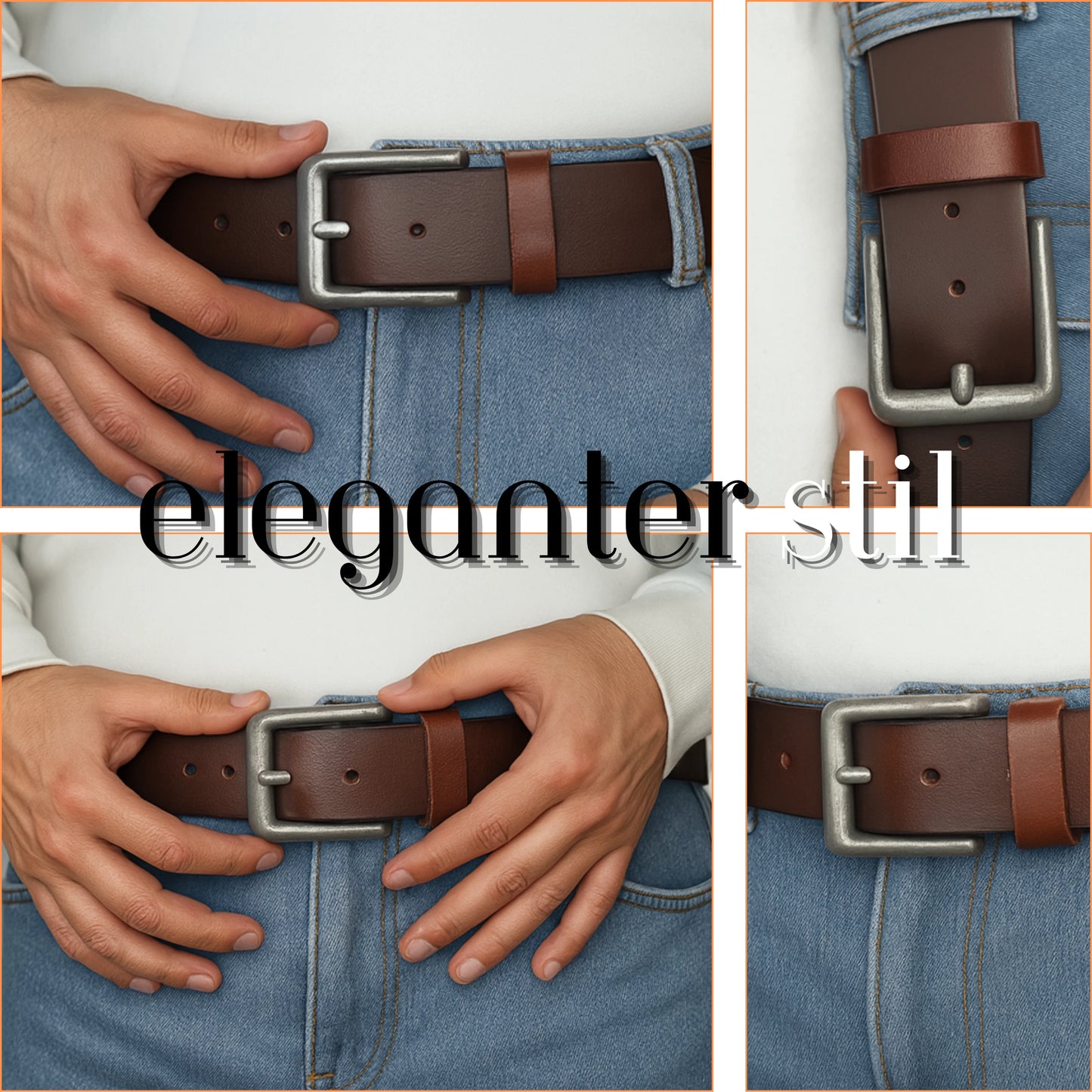 Yousha Elia Men's 3.8cm Full-Grain Leather Belt – Brown & Black