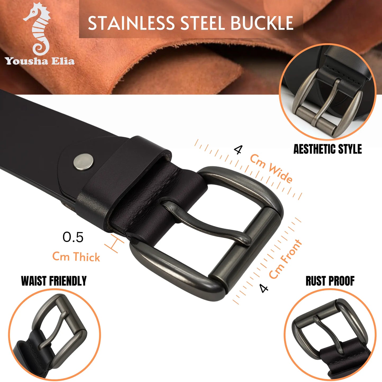 Men's belt genuine leather 38mm black – full grain leather jeans belt business
