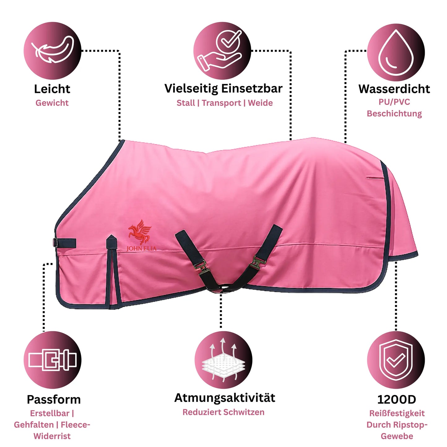 Horse Rug Waterproof 1200D - Winter Sweat Blanket - Red Black - Warm & Atmu
