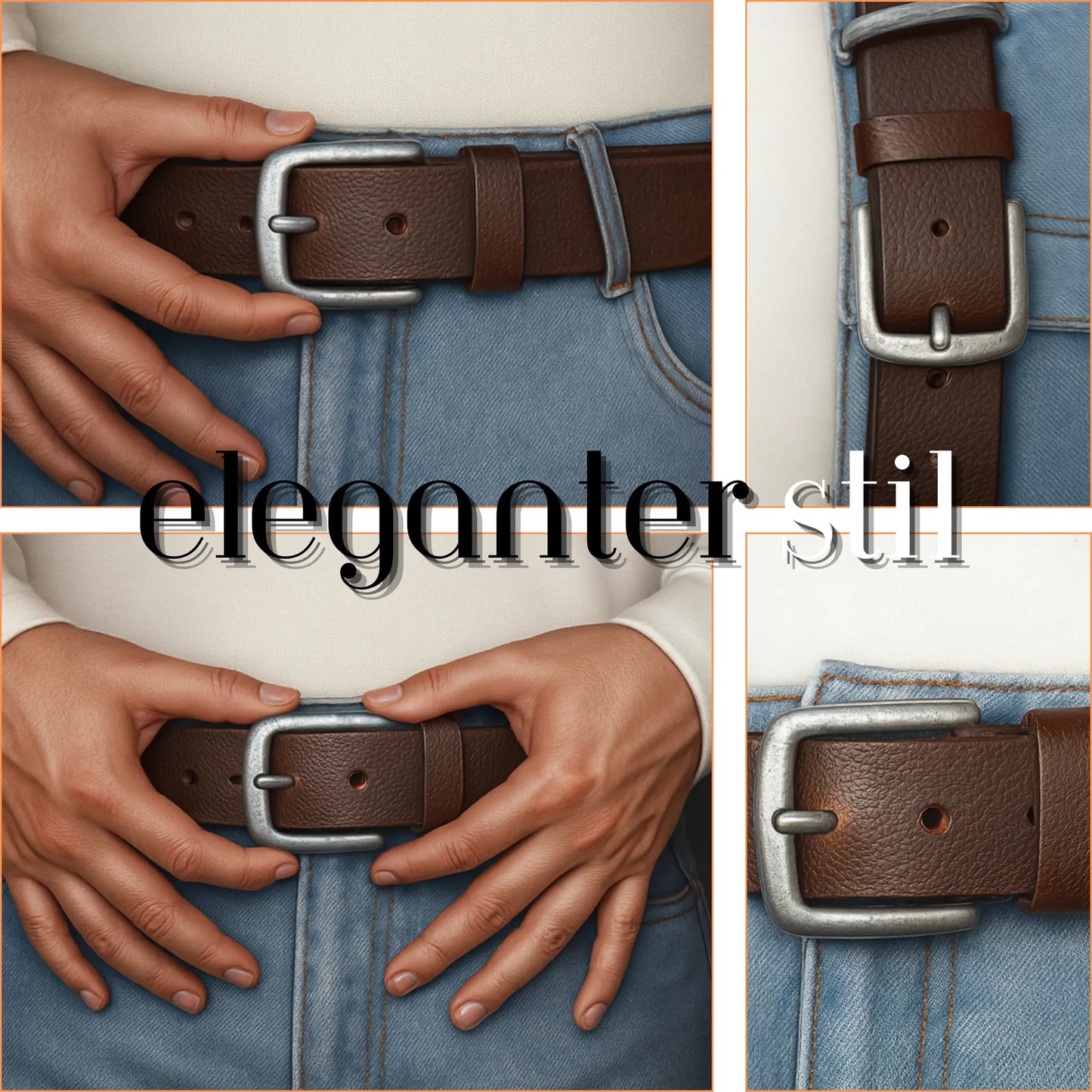 men's full grain brown leather belt for men with classic metal buckle