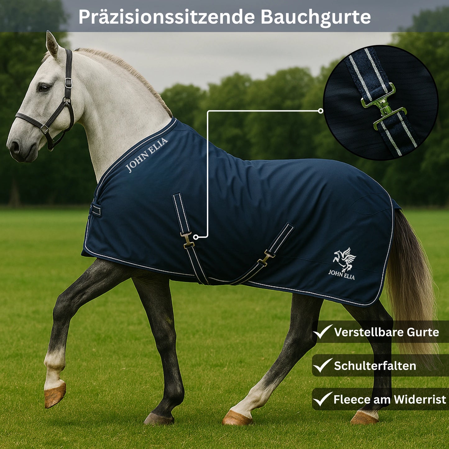 Horse Blanket | 1200D Waterproof | Adjustable Straps | Fleece Withers | Navy
