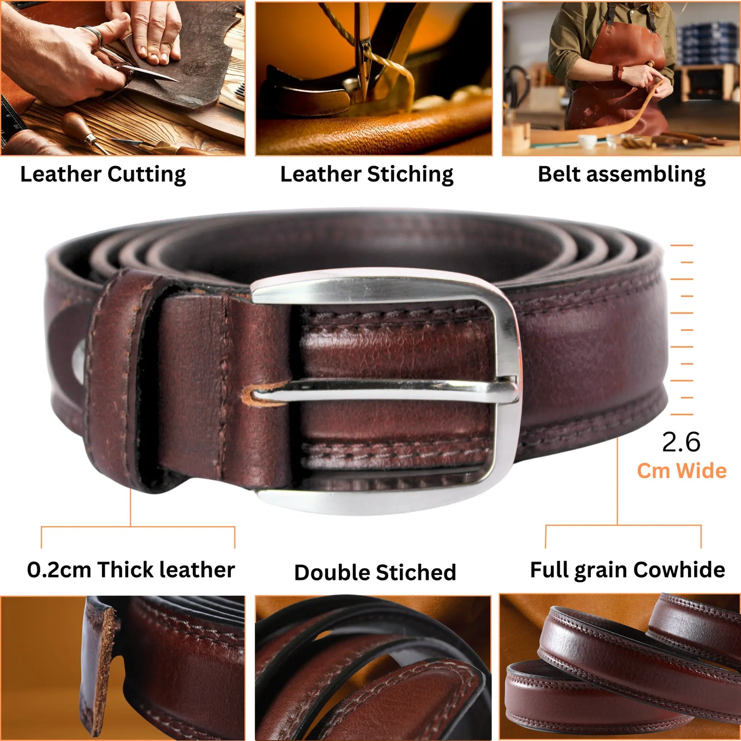 Men's 38mm Genuine Leather Belt – Brown