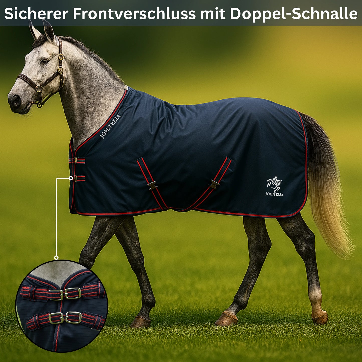 Horse Blanket | 1200D Waterproof | Adjustable Straps | Fleece Withers | Navy