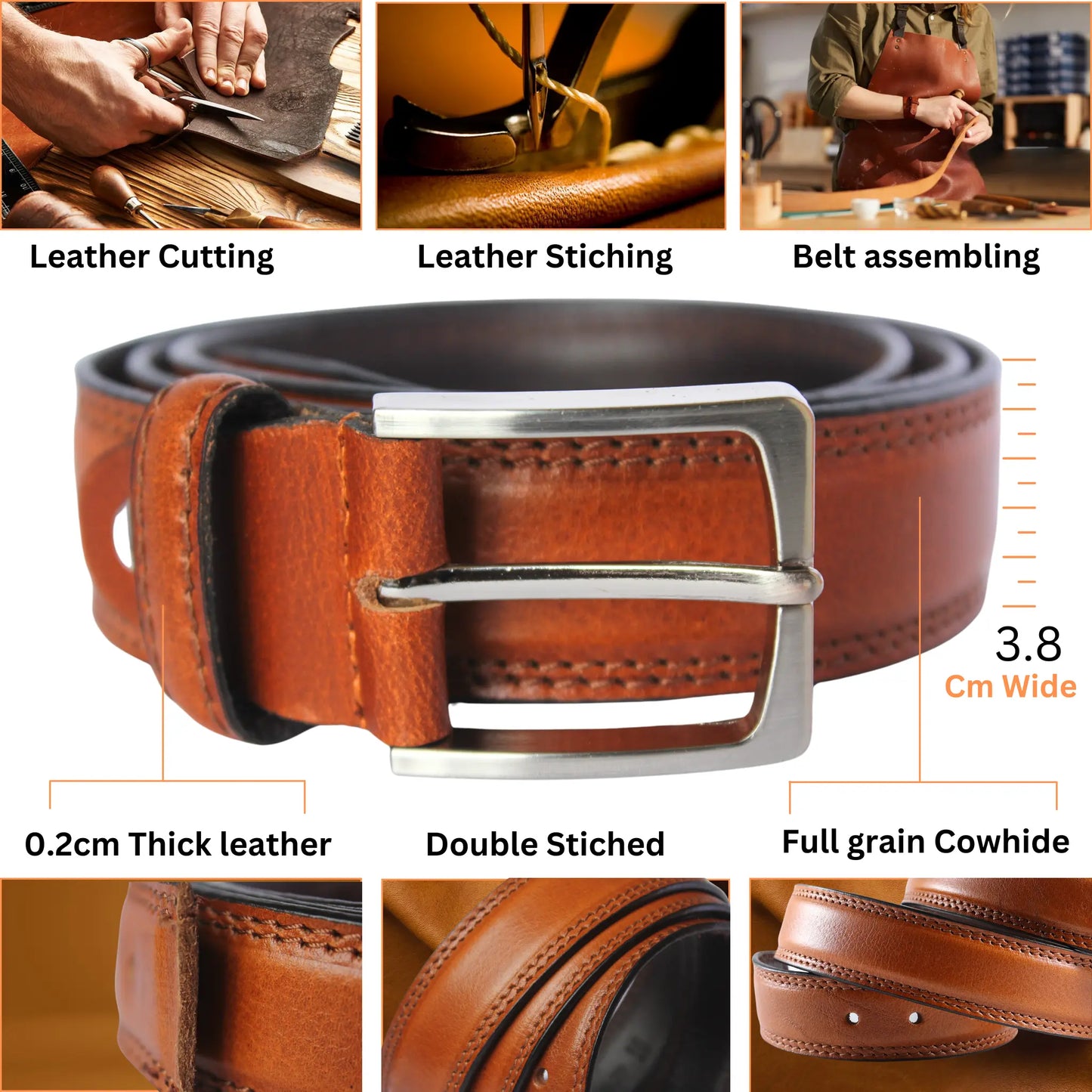 Men's 38mm Genuine Leather Belt – Brown