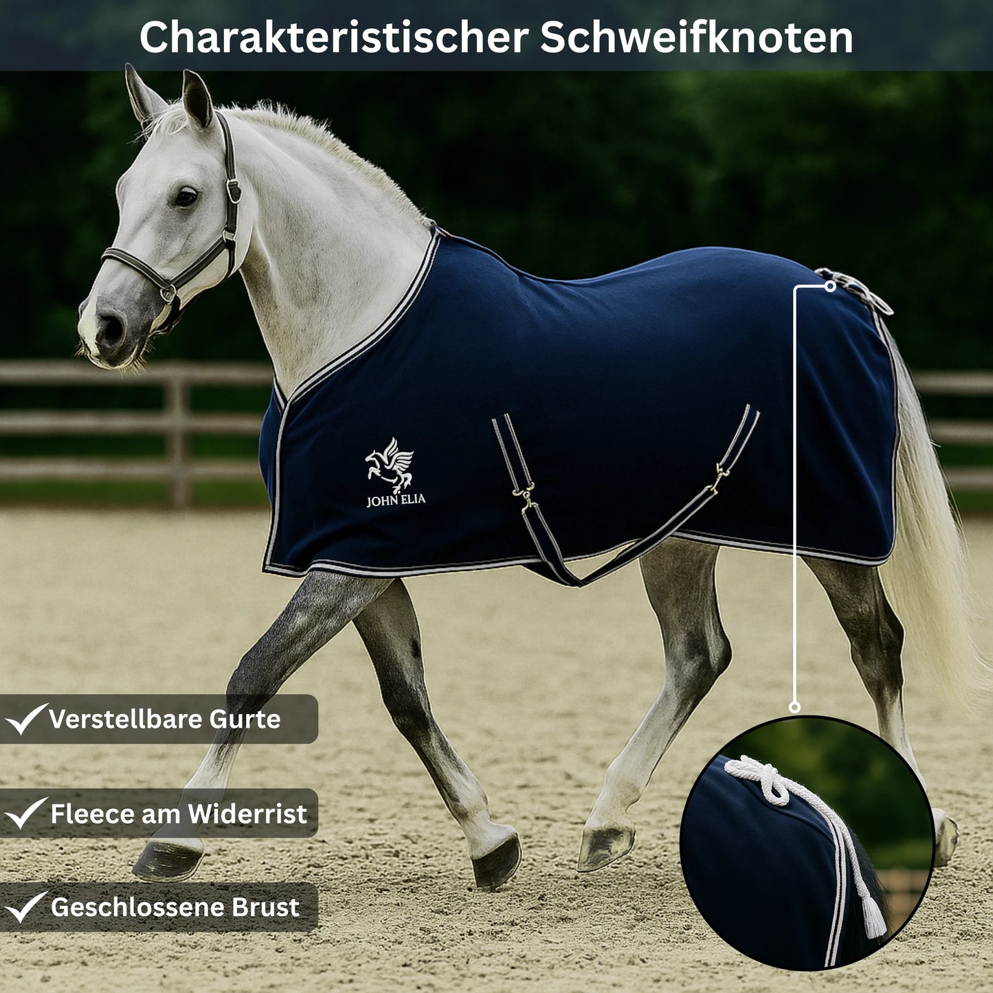 Fleece Horse Blanket | Lightweight | Closed Chest | Navy | 165–205 cm