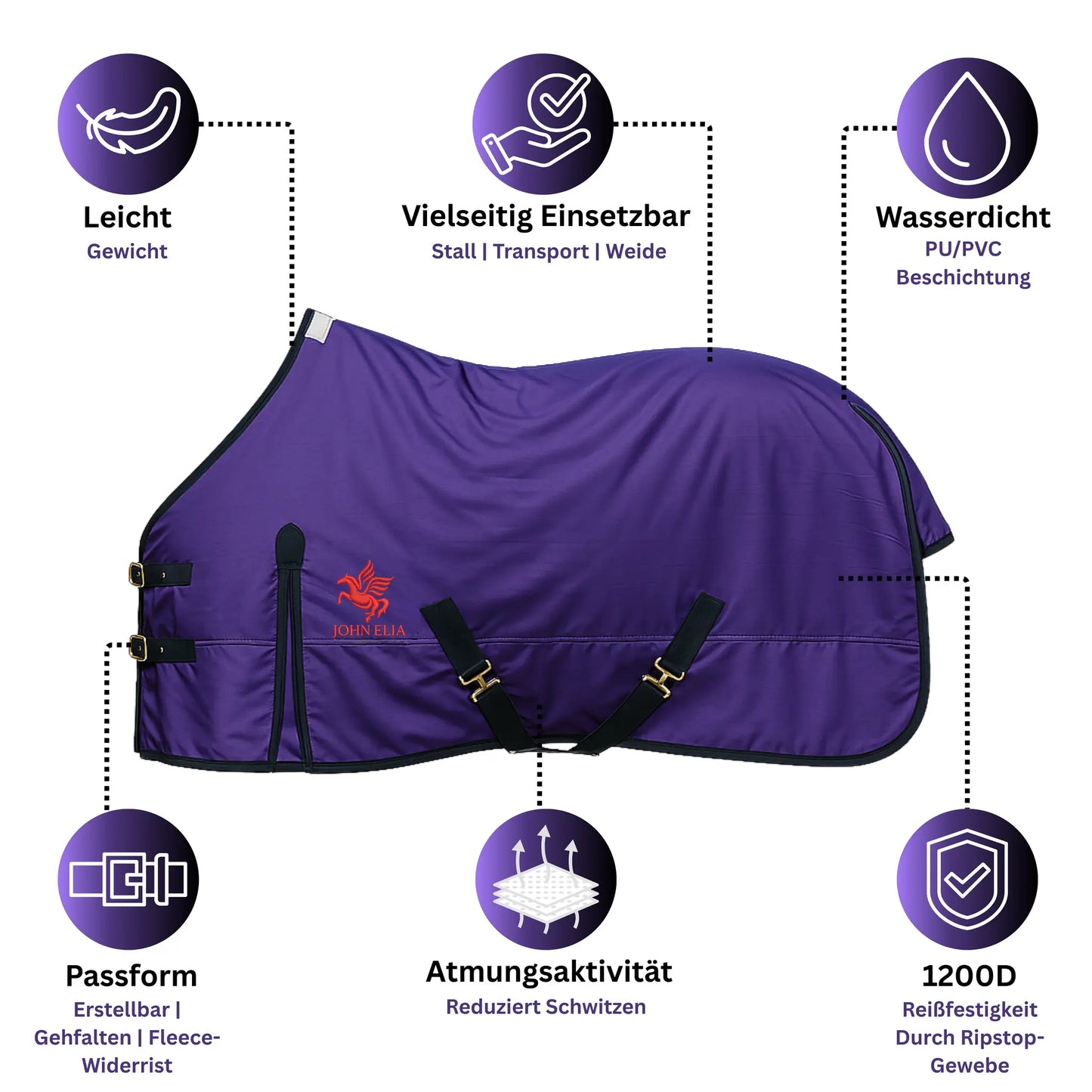 Horse Rug Waterproof 1200D - Winter Sweat Blanket - Red Black - Warm & Atmu