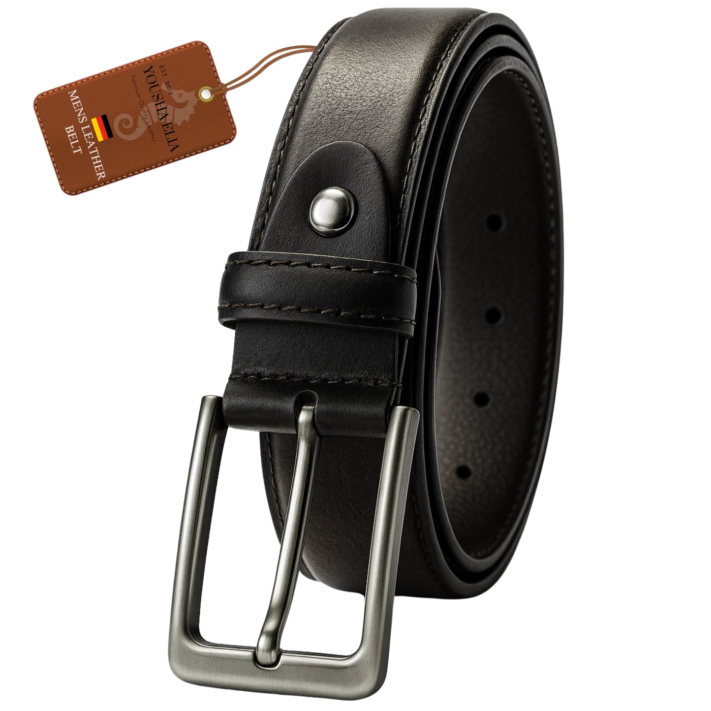 Men’s Full-Grain Leather Belt – Handmade – Black Yousha Elia