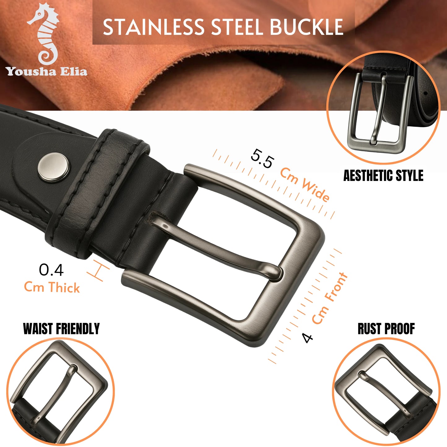 Men’s Full-Grain Leather Belt – Handmade – Black Yousha Elia