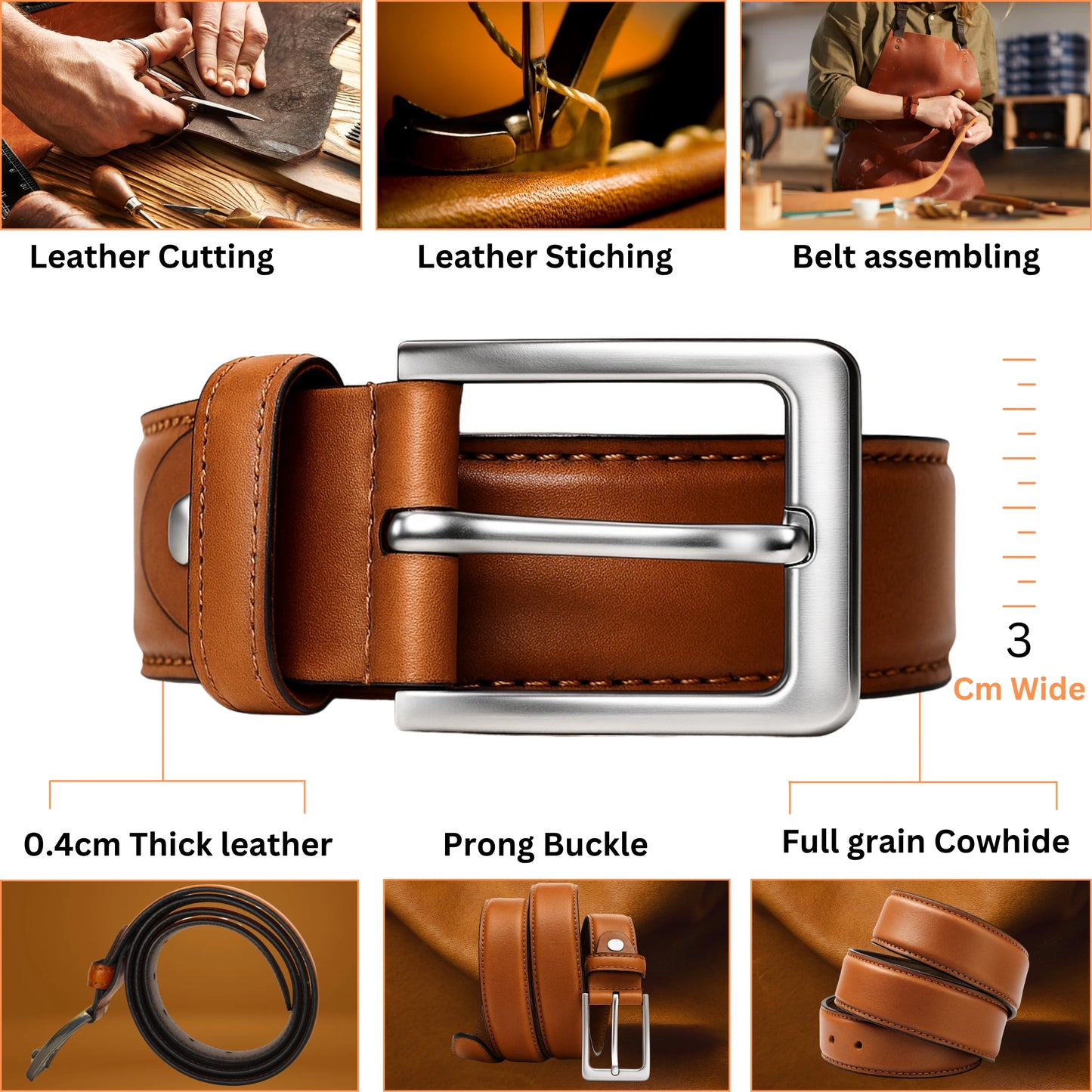 Men’s Full-Grain Leather Belt – Handmade – Black Yousha Elia