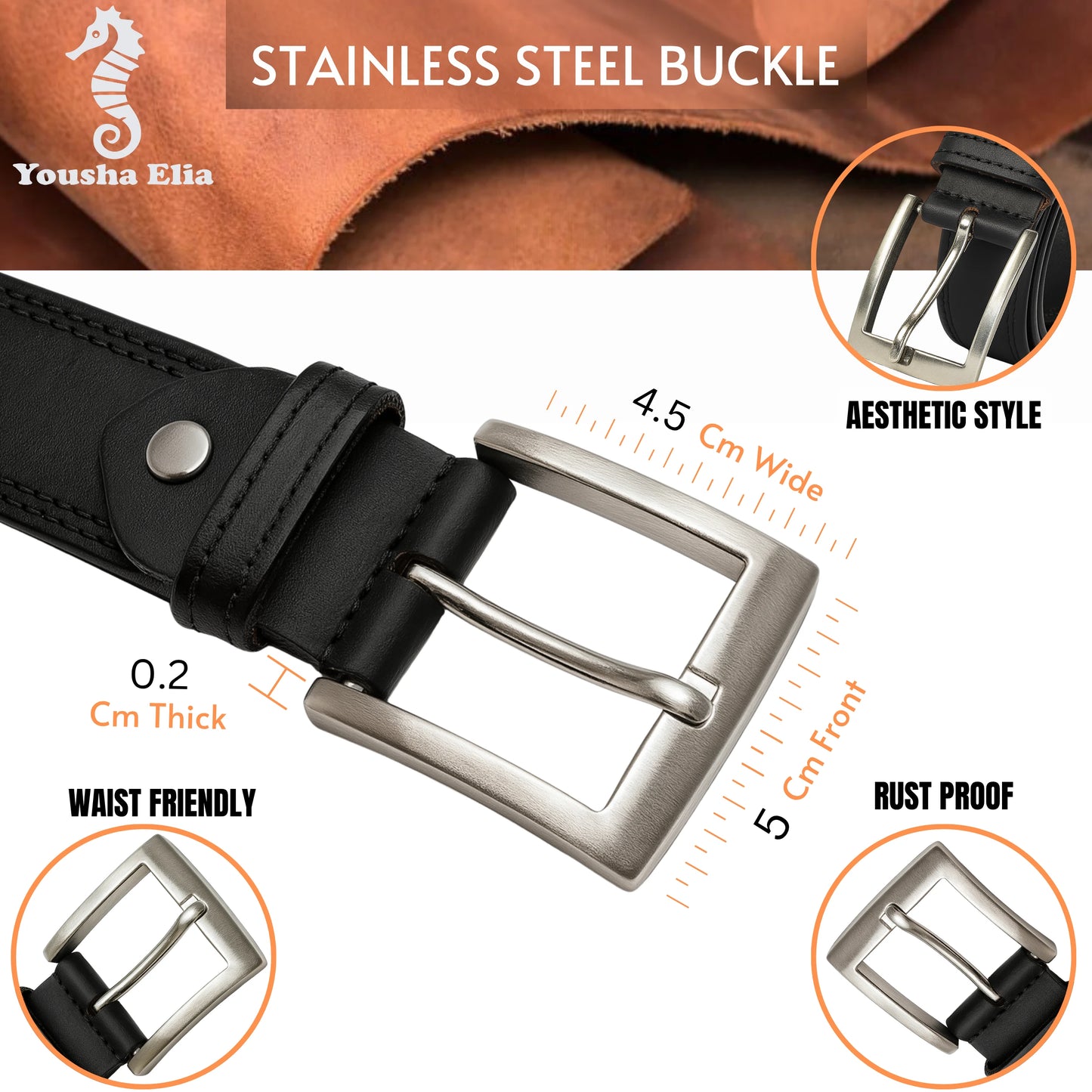 Men's Full-Grain Leather Belt | Handmade | Steel Buckle