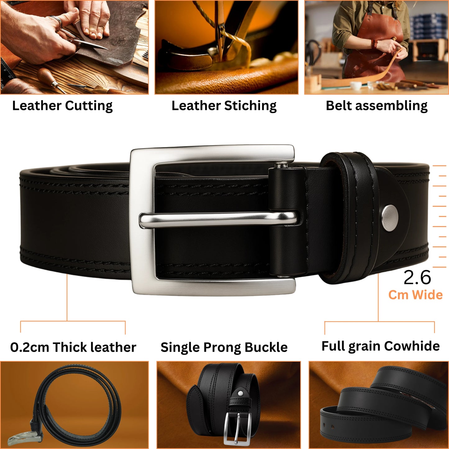 Men's Full-Grain Leather Belt | Handmade | Steel Buckle