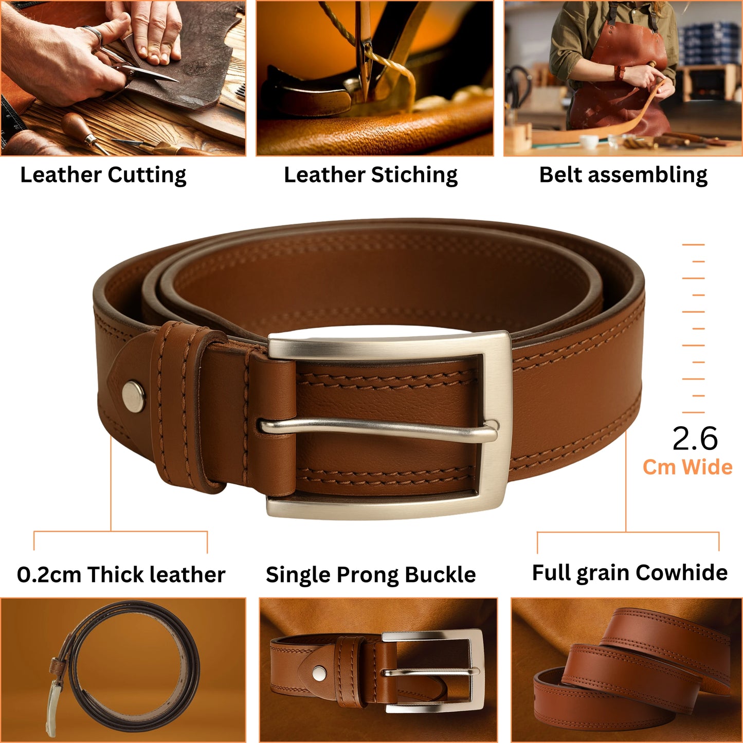 Men's Full-Grain Leather Belt | Handmade | Steel Buckle