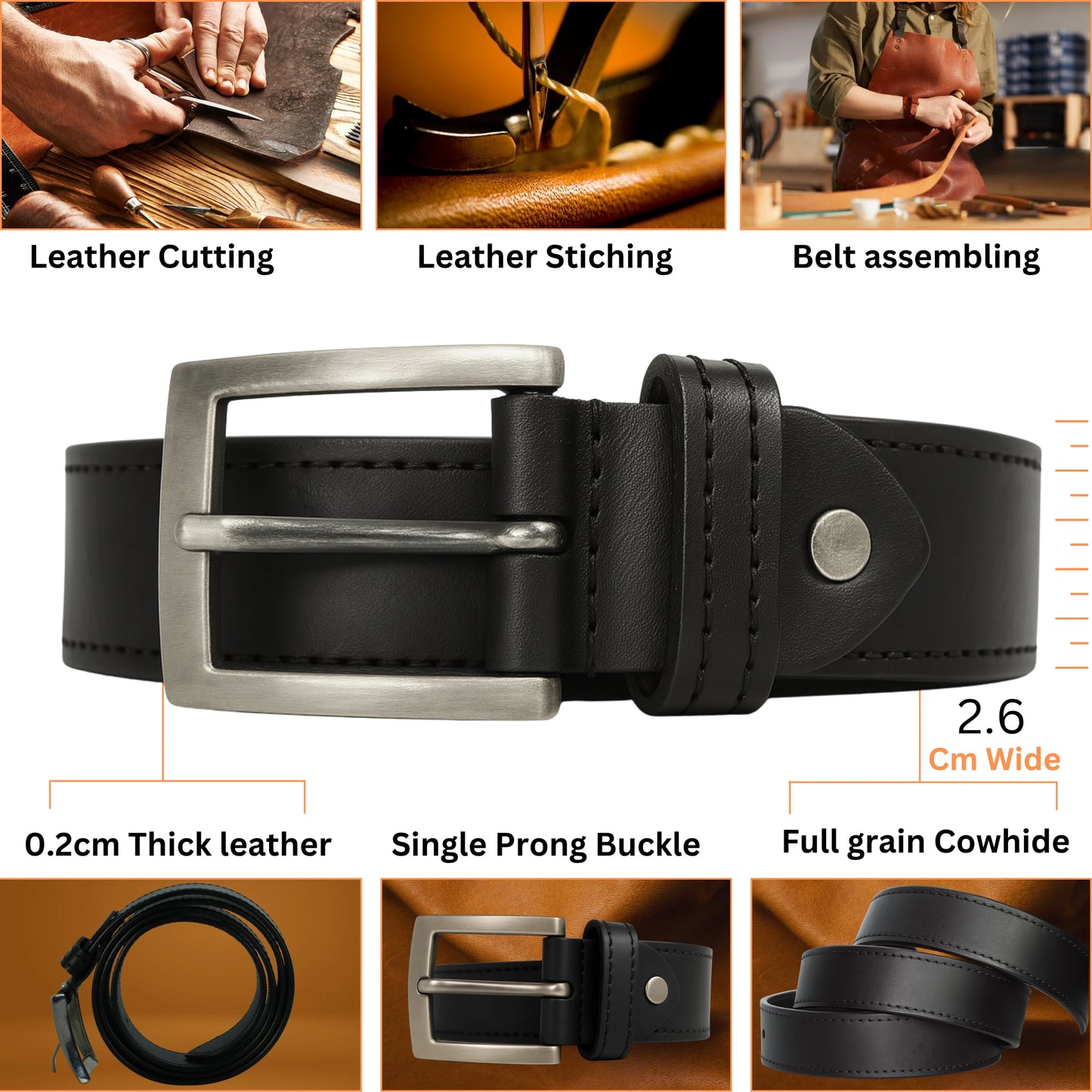 Men's Full-Grain Leather Belt | Handmade in Germany | Steel Buckle