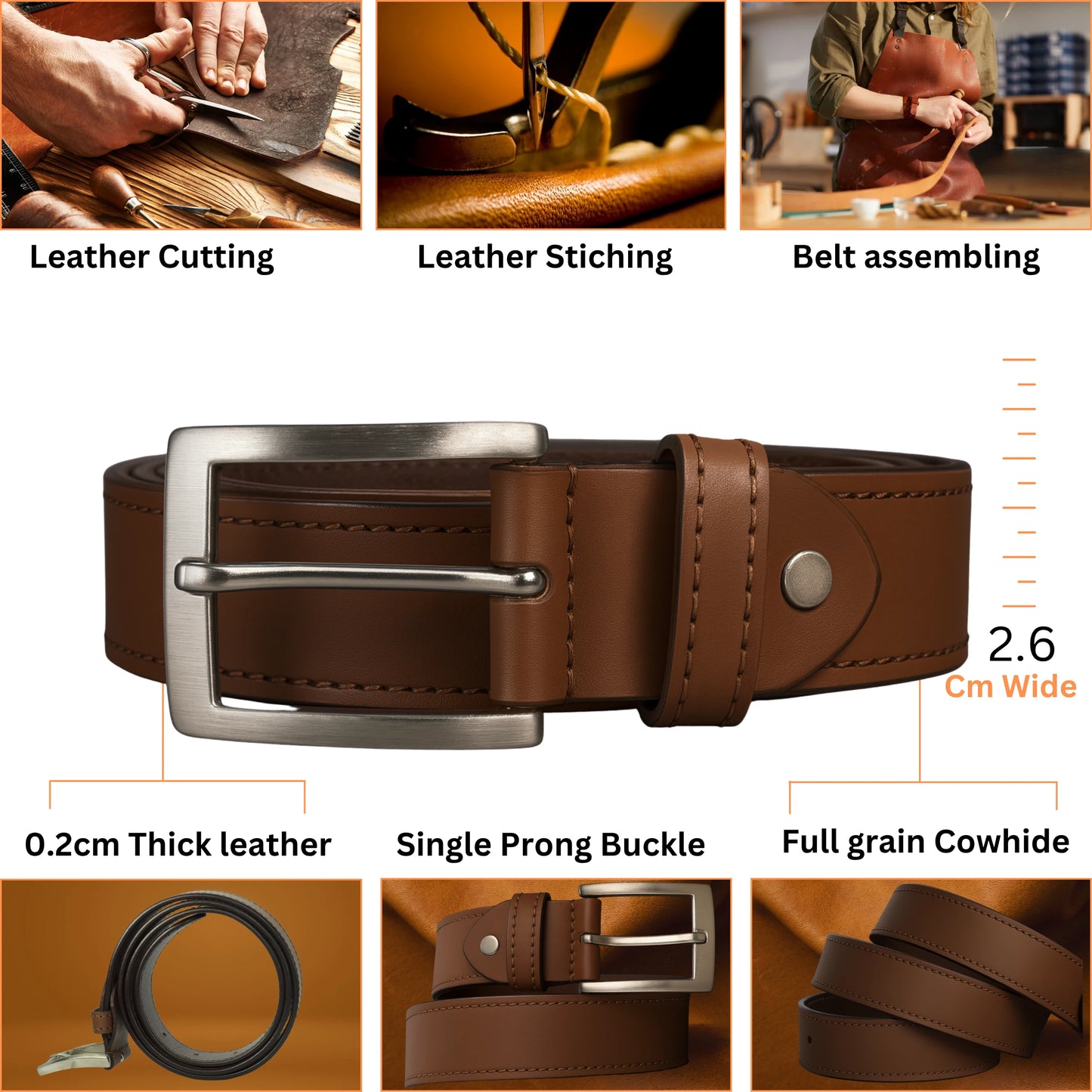 Men's Full-Grain Leather Belt | Handmade in Germany | Steel Buckle