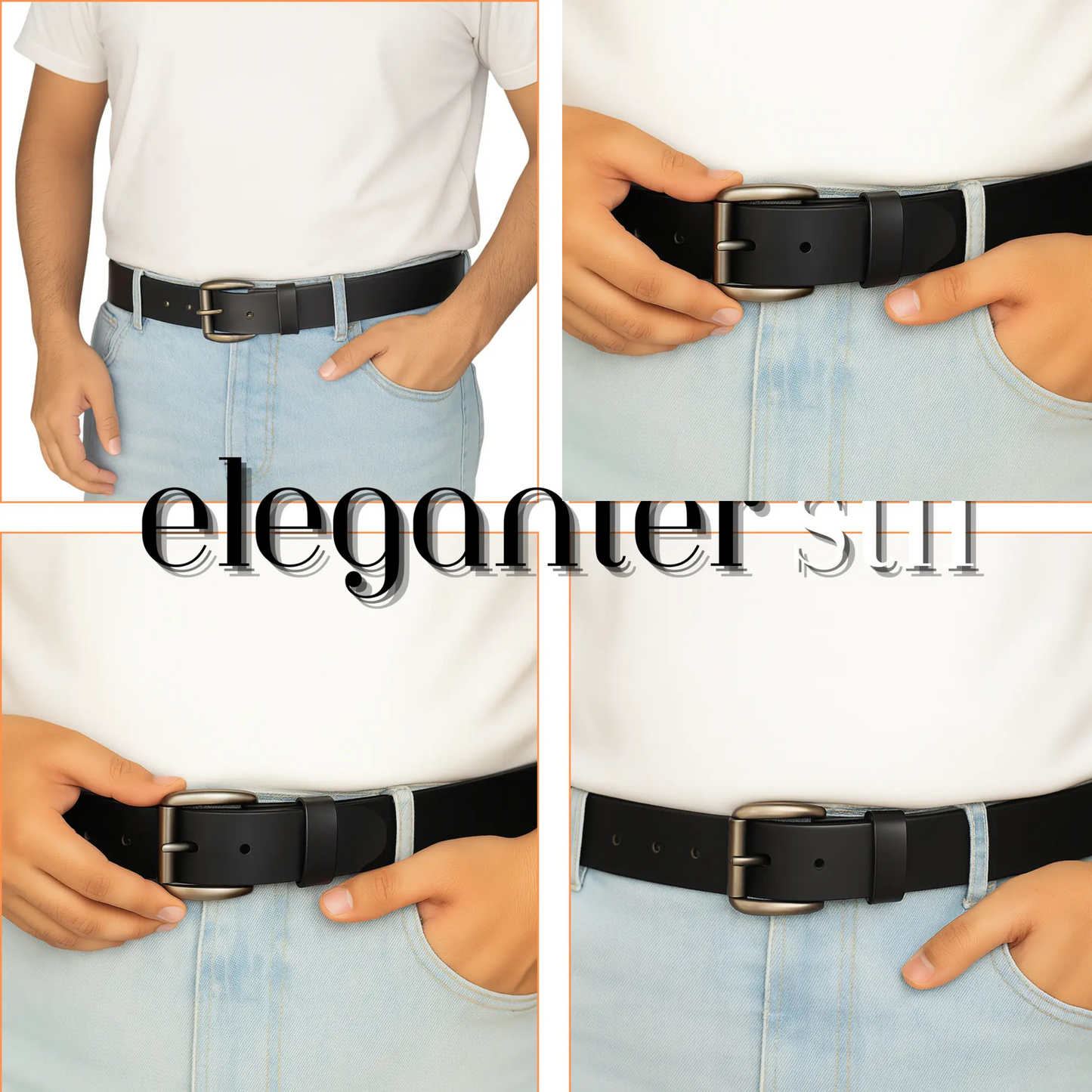Men's belt genuine leather 38mm black – full grain leather jeans belt business