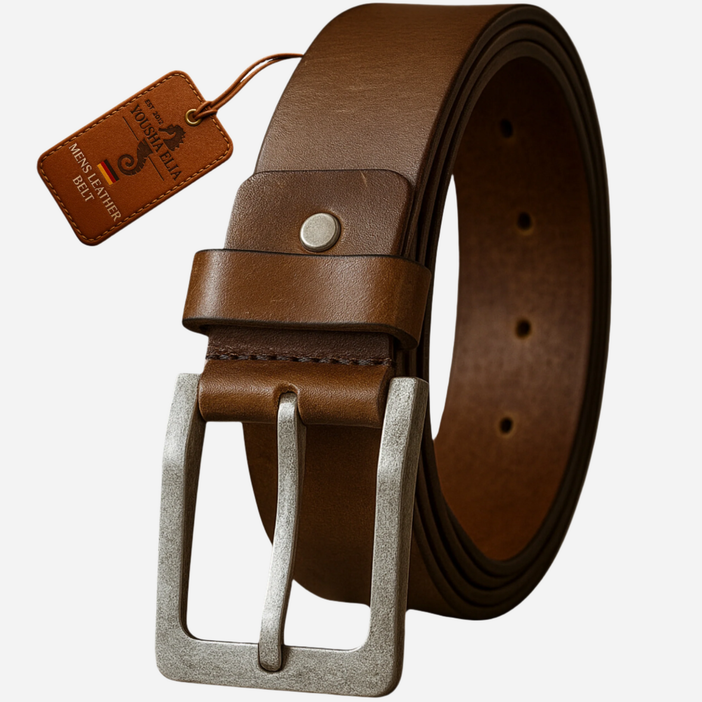 Yousha Elia Brown Full-Grain Leather Belt | Handmade | Double-Stitched