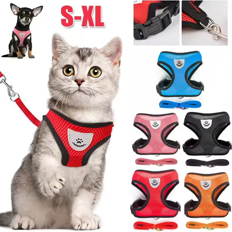 Dog Cat Harness with Lead Adjustable Mesh Reflective Vest Small Pet