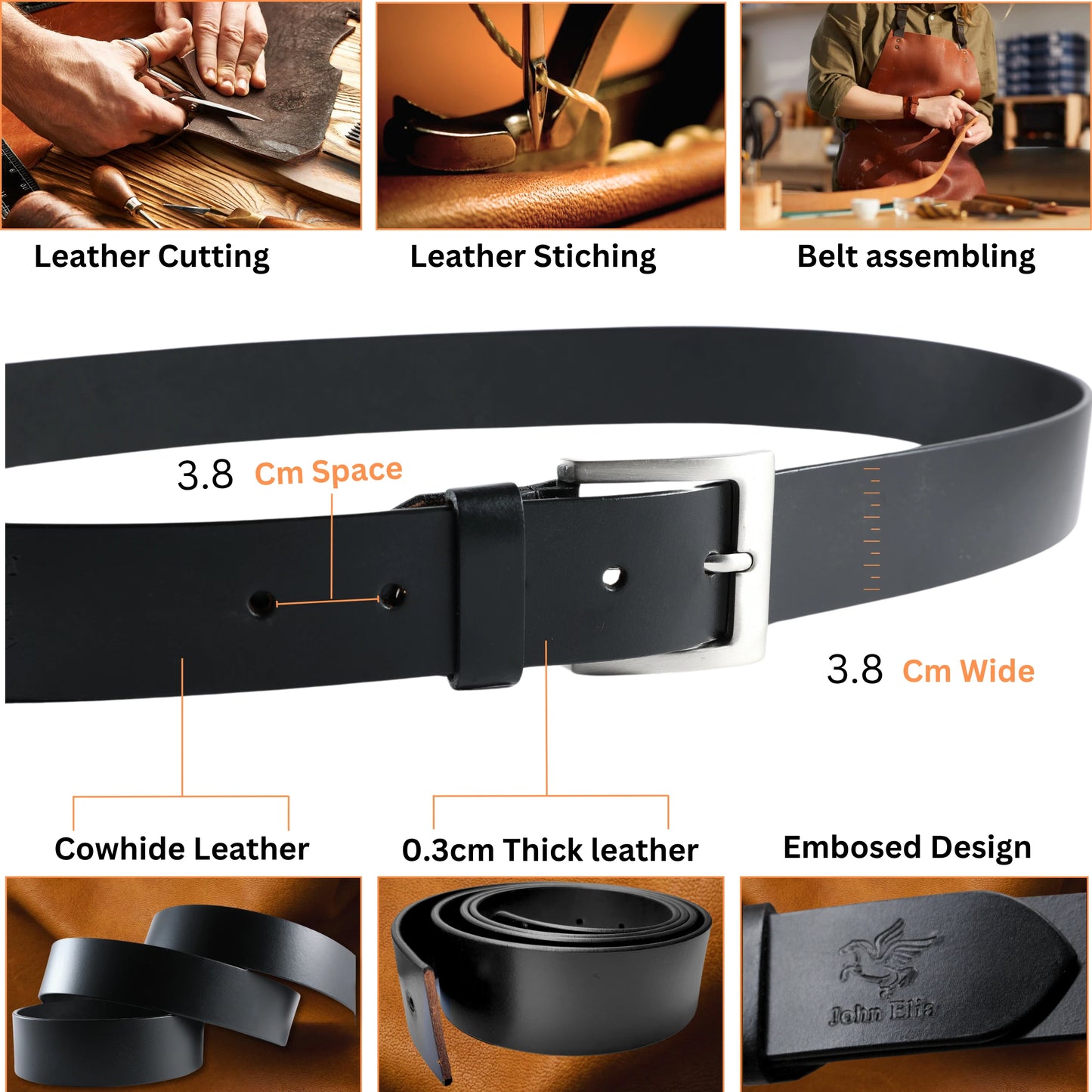 Men’s Full-Grain Leather Belt – Handmade Brown & Black Yousha Elia