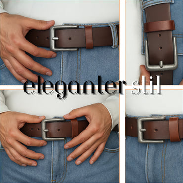 Yousha Elia Men's 3.8cm Full-Grain Leather Belt – Brown & Black