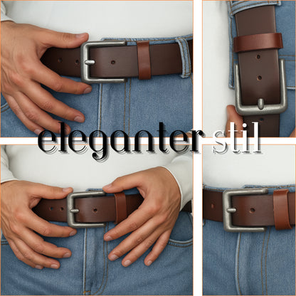 Yousha Elia Men's 3.8cm Full-Grain Leather Belt – Brown & Black