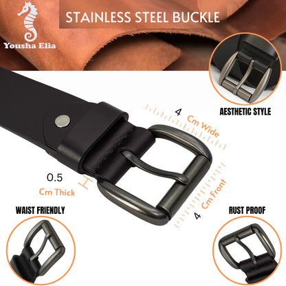 Men's belt genuine leather 38mm black – full grain leather jeans belt business