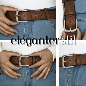 men's full grain brown leather belt for men with classic metal buckle