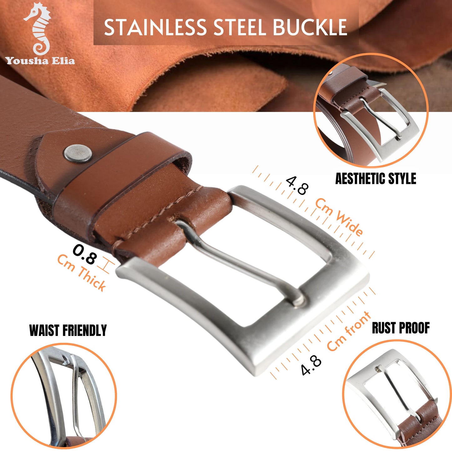 Men’s Full-Grain Leather Belt – Handmade Brown & Black Yousha Elia