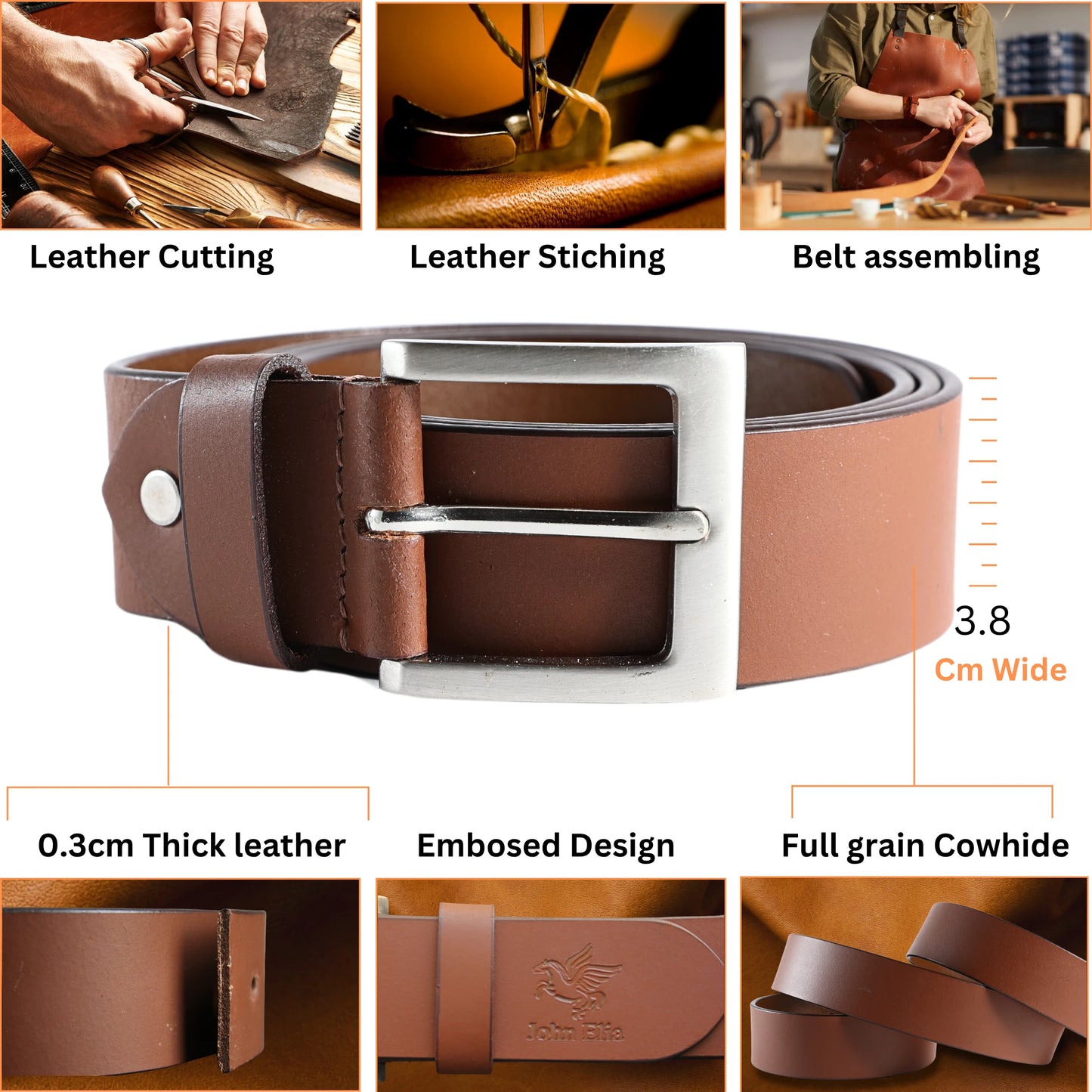 Men’s Full-Grain Leather Belt – Handmade Brown & Black Yousha Elia