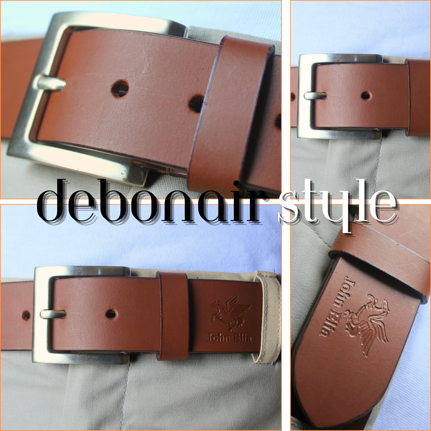 Men’s Full-Grain Leather Belt – Handmade Brown & Black Yousha Elia