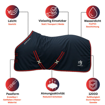 1200D Waterproof Horse Turnout Rug – Winter Blanket with Red Trim
