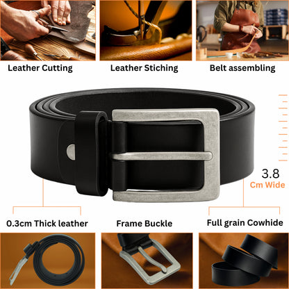 Yousha Elia Men's Full-Grain Leather Belt | Handmade | Double-Stitched | Brown