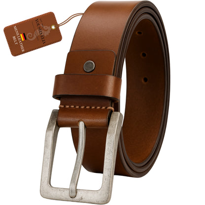 Yousha Elia Men's Full-Grain Leather Belt | Handmade | Double-Stitched | Brown