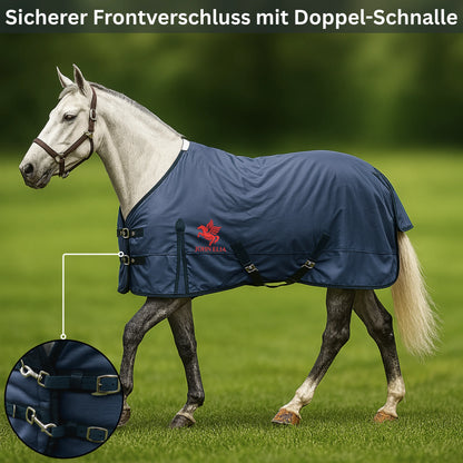 Turnout Horse Blanket | 1200D Waterproof | Double Buckle | Tail Flap | Navy | 165–205 cm