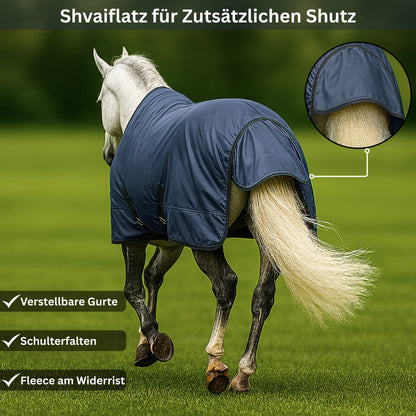 Turnout Horse Blanket | 1200D Waterproof | Double Buckle | Tail Flap | Navy | 165–205 cm