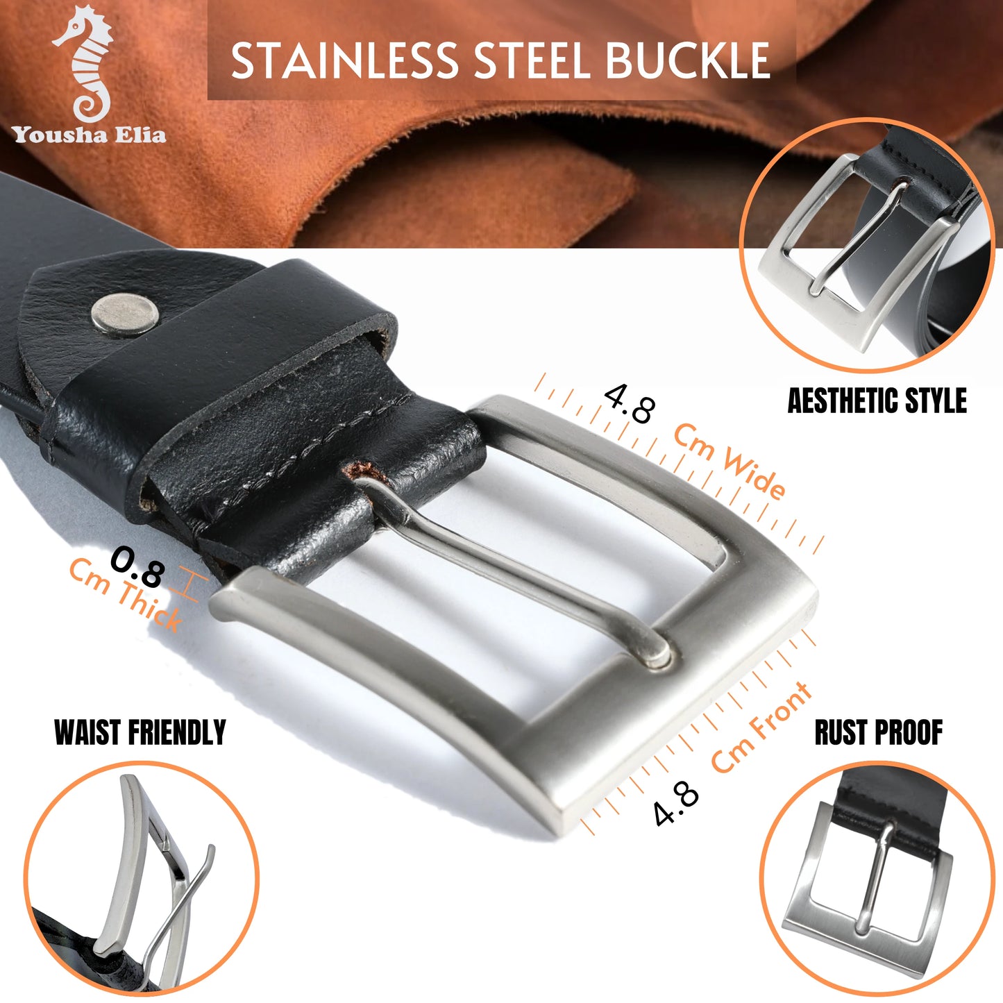 Men’s Full-Grain Leather Belt – Handmade Brown & Black Yousha Elia