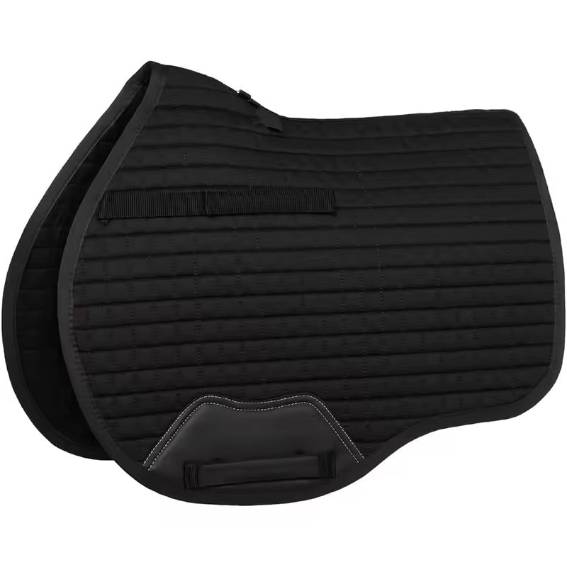 Black saddle pad with LeMieux branding on a white background