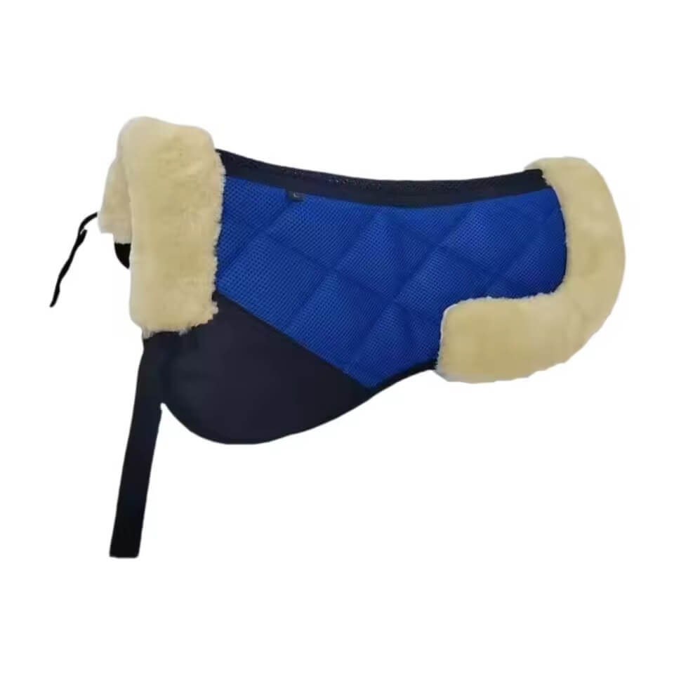 Blue and beige saddle pad on a white background