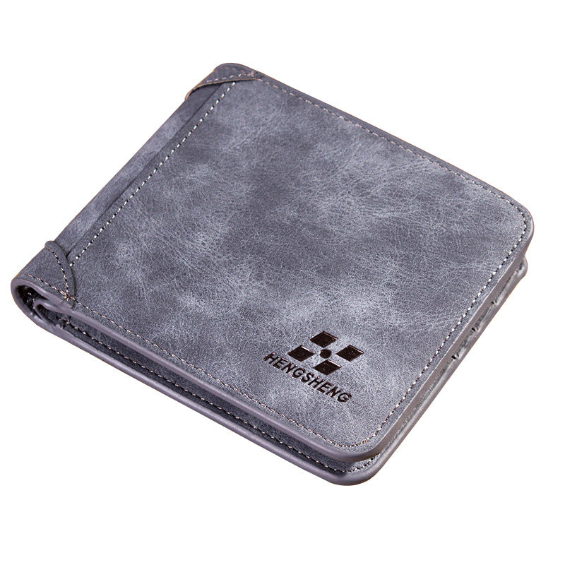 Gray wallet with 'HENGSHENG' branding on a white background