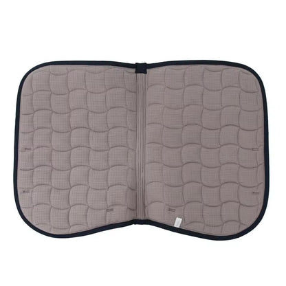 Quilted seat cover with wavy pattern on a white background
