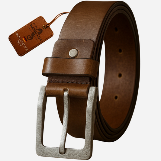 Yousha Elia Brown Full-Grain Leather Belt | Handmade | Double-Stitched