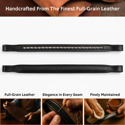 Luxury Black Studded Browband - Full Grain Leather - Youshaelia