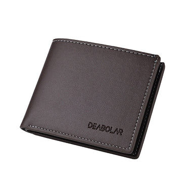 Deabolar brown slim PU leather bifold wallet for men shown closed.