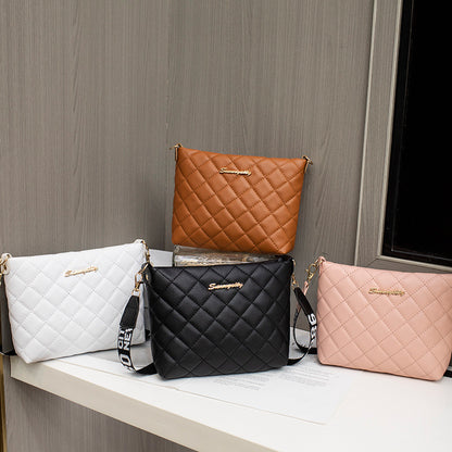 Four Diamond grid shoulder bag available colors, black, white, brown and pink.