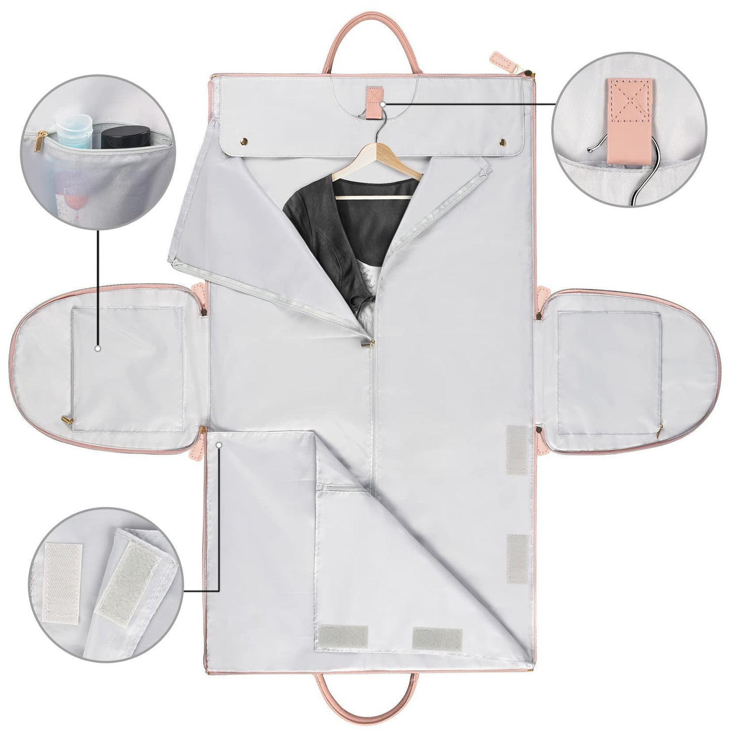 Open foldable garment travel bag showing clothing storage compartment