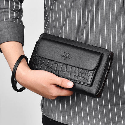 Men carrying black wallet with detachable wrist strap