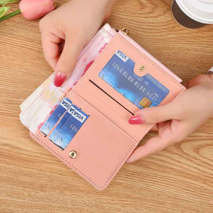 Interior of short wallet showing card slots, cash and photo holder compartment